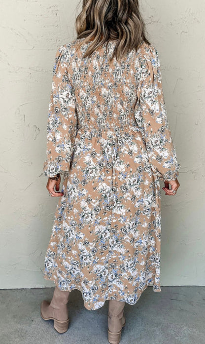 Khaki Floral Print Maxi Dress