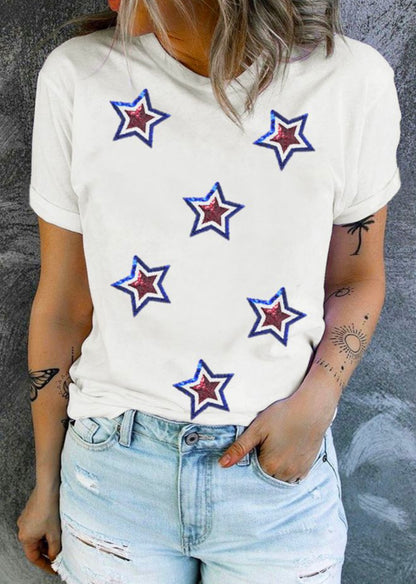 Red White and Blue Sequin Star T Shirt