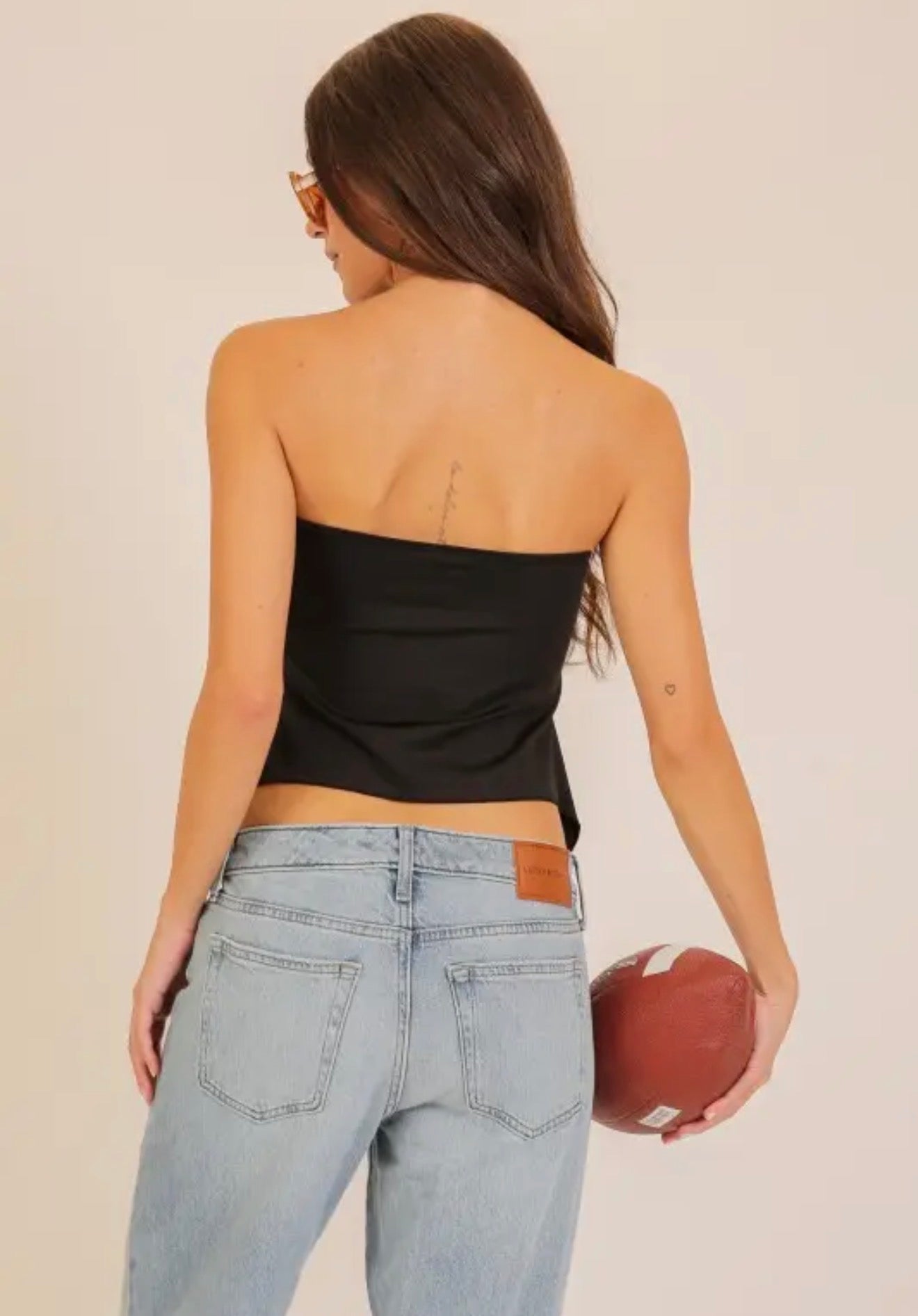 C105 Black Twist Front Handkerchief Style Strapless Top