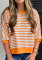 A43 Orange and White 3/4 Sleeve Crop Top - Ivy's Gifts & Boutique