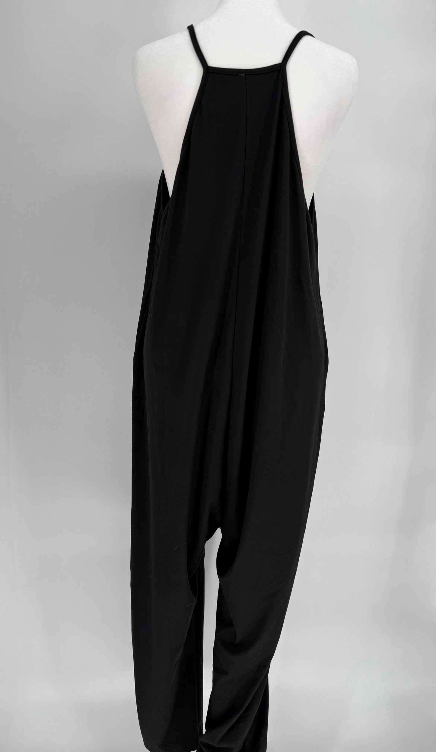 Black Loose Fit Overalls with Pockets