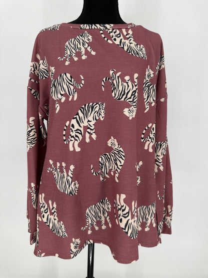Mauve Tiger Print Lightweight Sweater Top