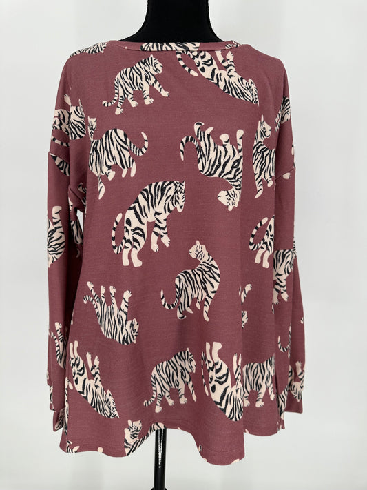 Mauve Tiger Print Lightweight Sweater Top