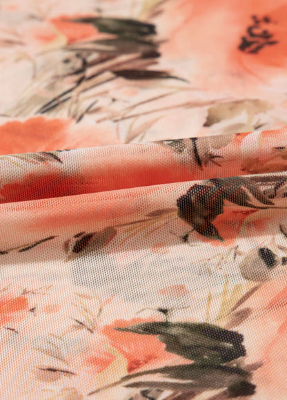 2 pc Sheer Peach Floral Top with Cami Included