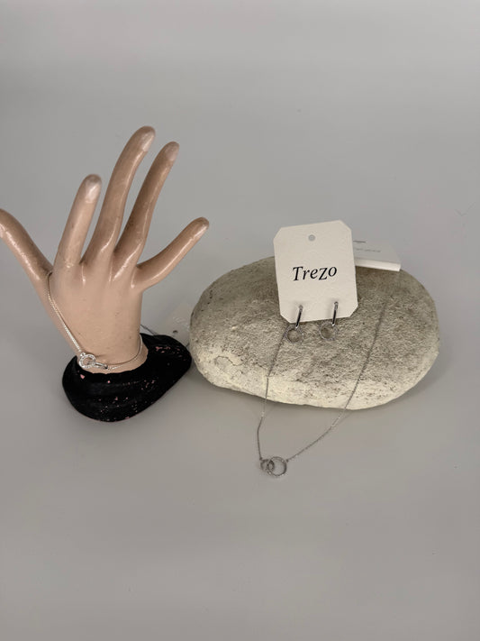 Trezo Silver Double Ring Minimalist style Necklace, Bracelet, and Earrings