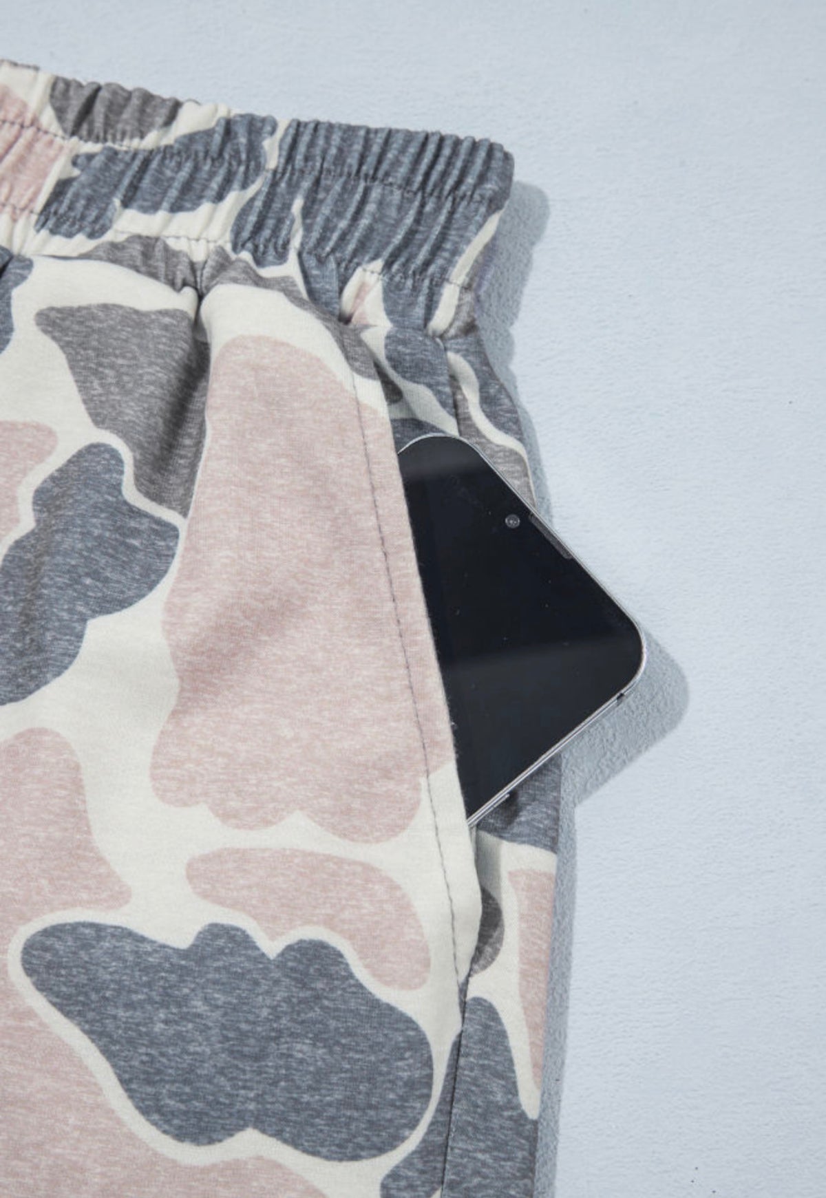 MLCO Washed Out Camo Short Set with Short Sleeved Collard Shirt and Elastic Waist Drawstring Shorts with Pockets