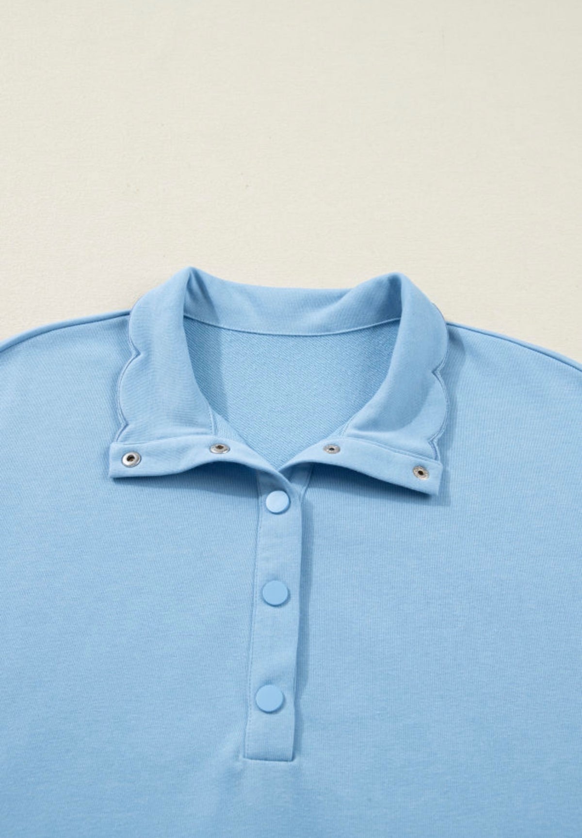 MLSHD Light Blue Sweet but Sporty Mini Dress with Scallop Hem and Collar Accents Snap Closure Neckline