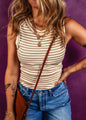 Tan and White Stripe Sleeveless Top