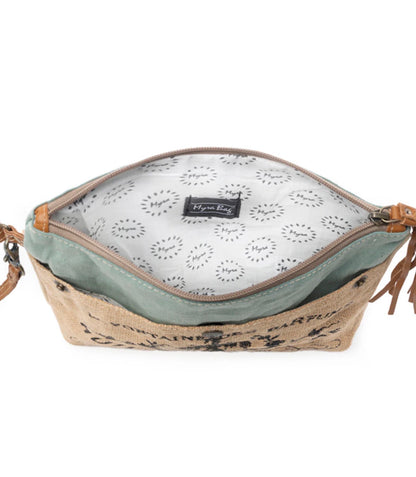MY6 Fontaine de Parfums Design Pouch Bag with Wristlet Strap and Tassel Detail Zip Closure and Open outer Pockets