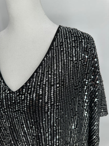 Sequin Dress with Short Sleeves and V-neck