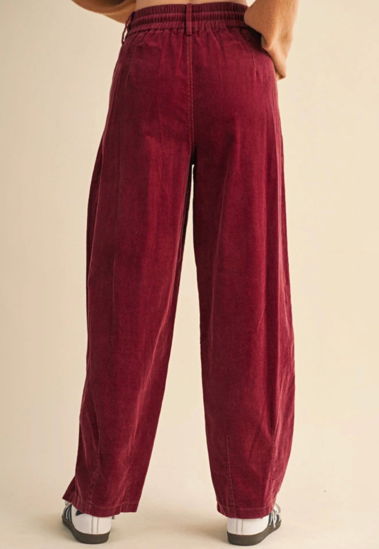 MLCP Burgundy Loose Fit Trendy Pants with Elastic Drawstring Waist