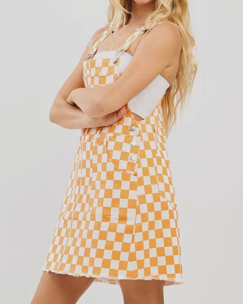 Checker Board Design Mini Overall Dress