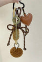 Brown Key Heart and Pom Pom Bag Charm