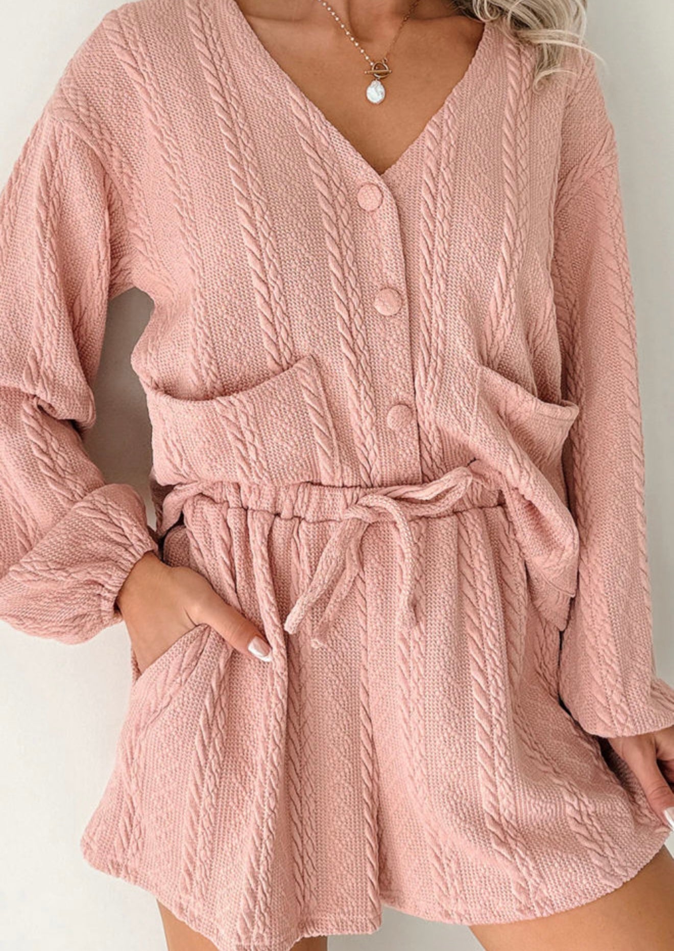 A22 Blush Pink 2 Piece Cardigan & Shorts Set