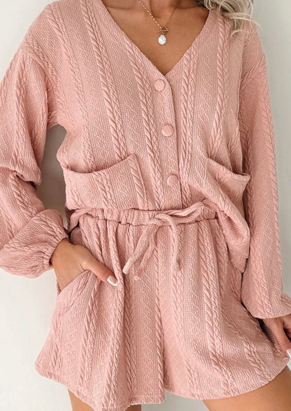 A22 Blush Pink 2 Piece Cardigan & Shorts Set