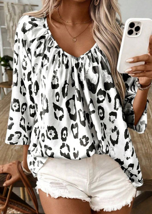 White Animal Print Blouse