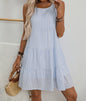 Sleeveless basket woven plaid dress in blue, pink, or red by Ivy's Gifts & Boutique, featuring a stylish, casual design.
