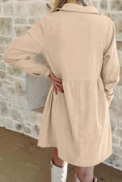 Tan Fine Weave Corduroy Dress