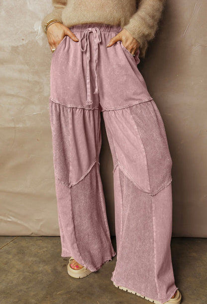 Acid Wash Plum Wide Leg Tier Pants