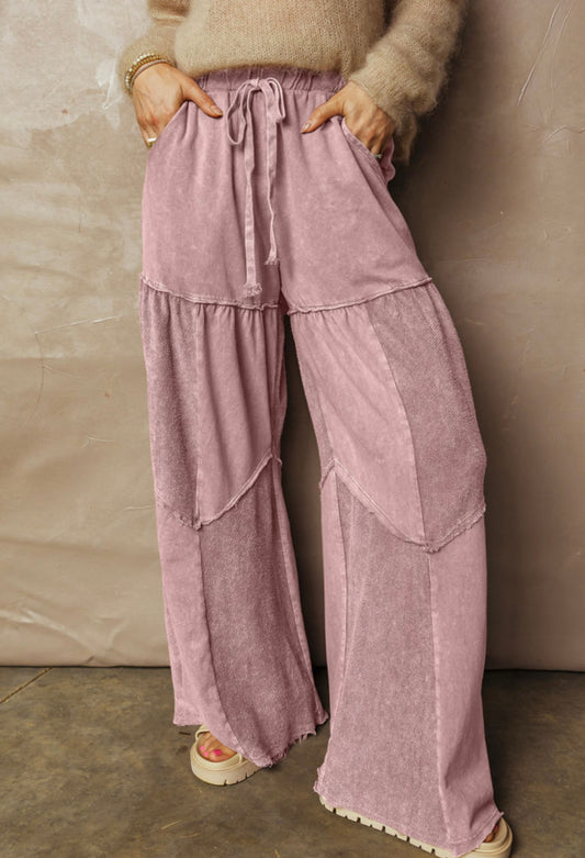 Acid Wash Plum Wide Leg Tier Pants