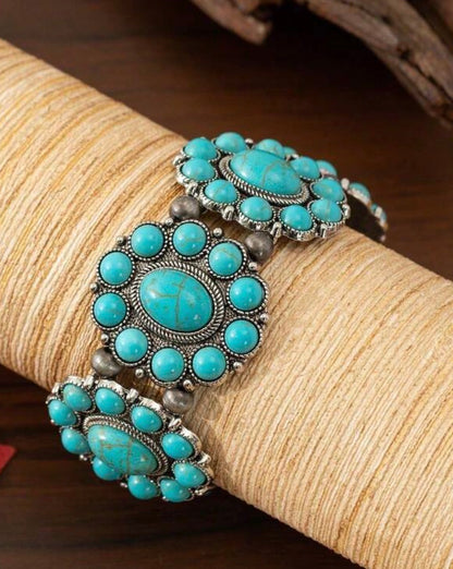 FTSBS Faux Turquoise Statement Disc Western Style Stretch Bracelet