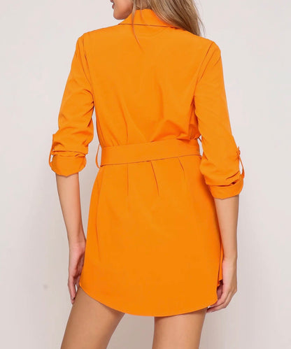 TN10 Orange Stylish Belted Shirt Dress