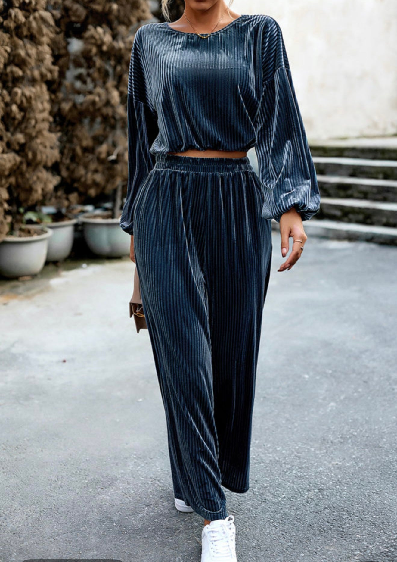 Blue Ribbed Velour 2 pc Set
