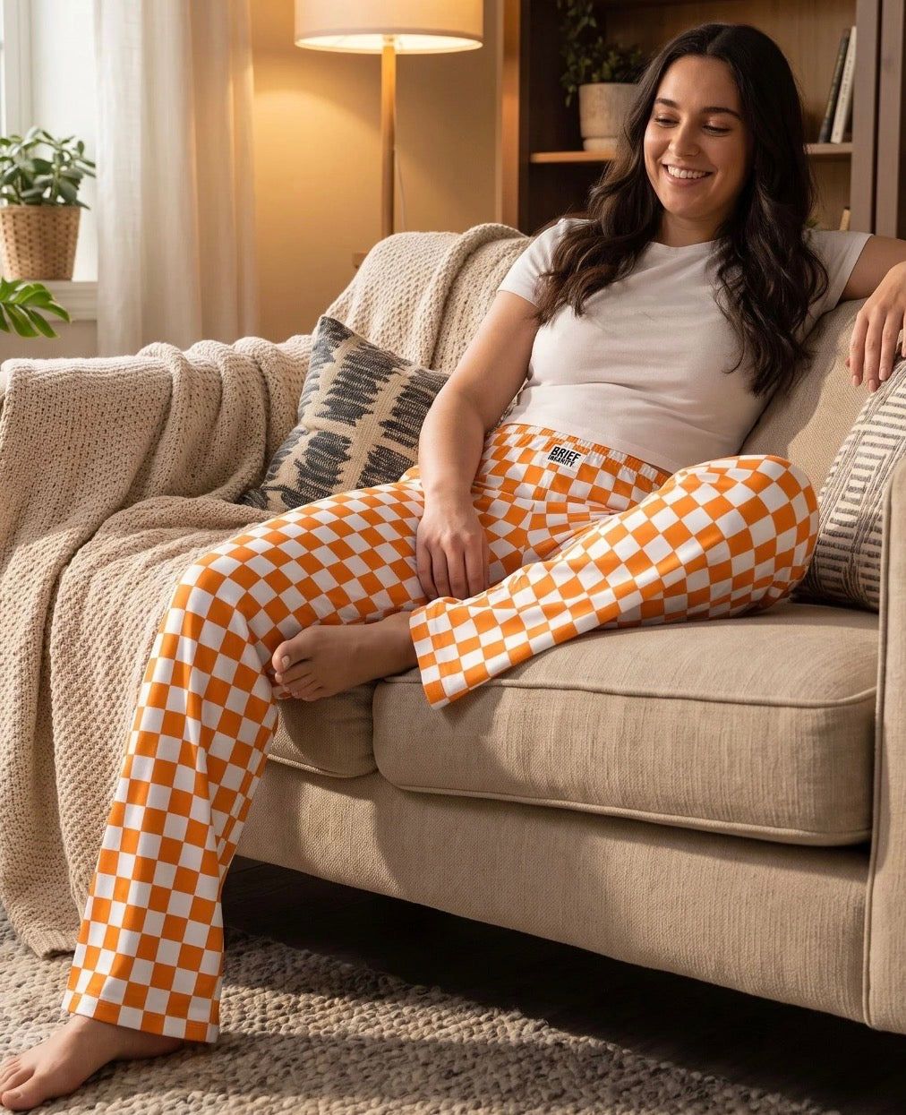 OWLP Orange and White Checkered Brief Insanity Lounge Pants in the Softest Fabric Ever