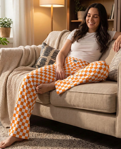 OWLP Orange and White Checkered Brief Insanity Lounge Pants in the Softest Fabric Ever