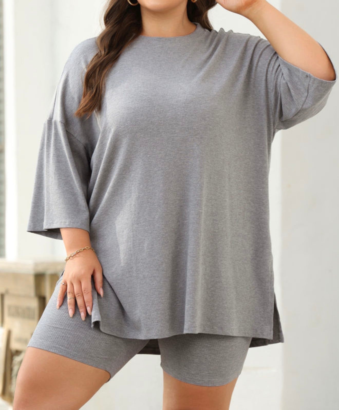 PP25 Gray 2pc Athlesure Short Set with Oversized Comfy Cut