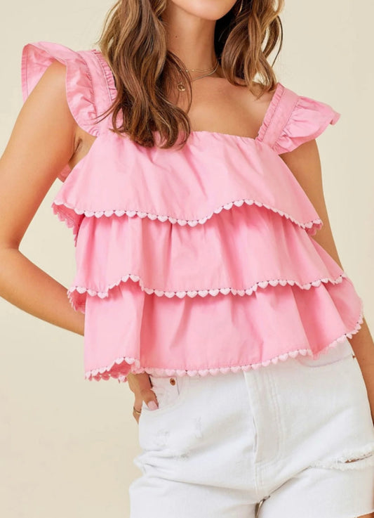 Pink Ruffle Top with Heart Trim