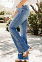 Frayed Hem Wide Leg Jeans with Side Seam Details