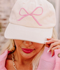 White Baseball Cap with Pink Bow