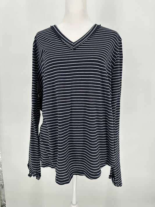 Umgee Navy and White Striped V Neck Top