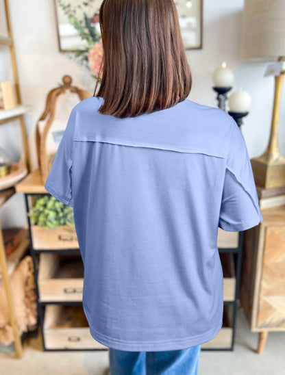 Flower Appliqué Blue Top