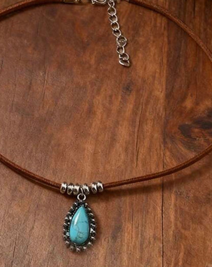 TDFT Teardrop Shape Faux Turquoise with Leatherette Necklace