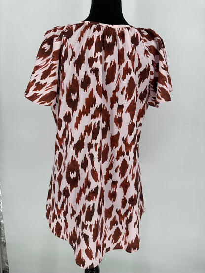 Pink Dress with Brown Animal Print and Butterfly Sleeves