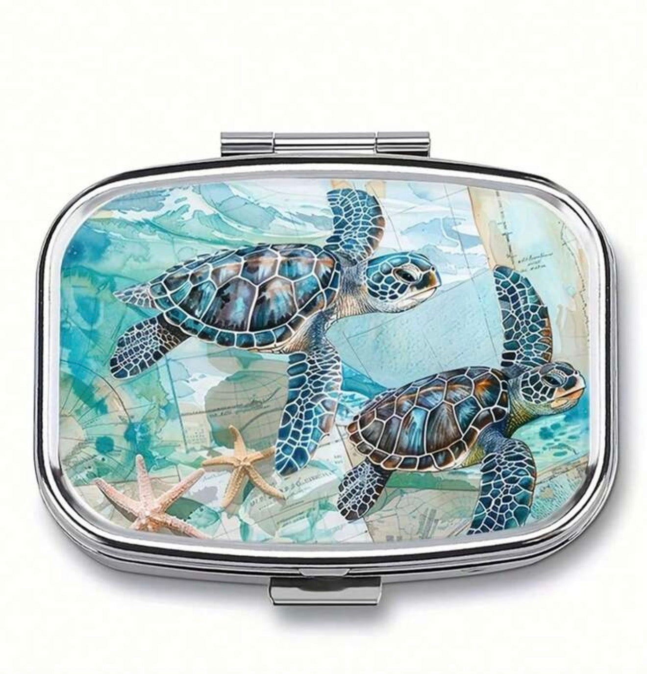 ST3 Sea Turtle Compact Pill Box with Divided Tray and Mirror