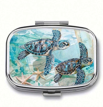ST3 Sea Turtle Compact Pill Box with Divided Tray and Mirror