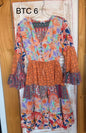 BTC BoHo Style Dress with Unique Fabric Patterns Ruffle Sleeve and Hem