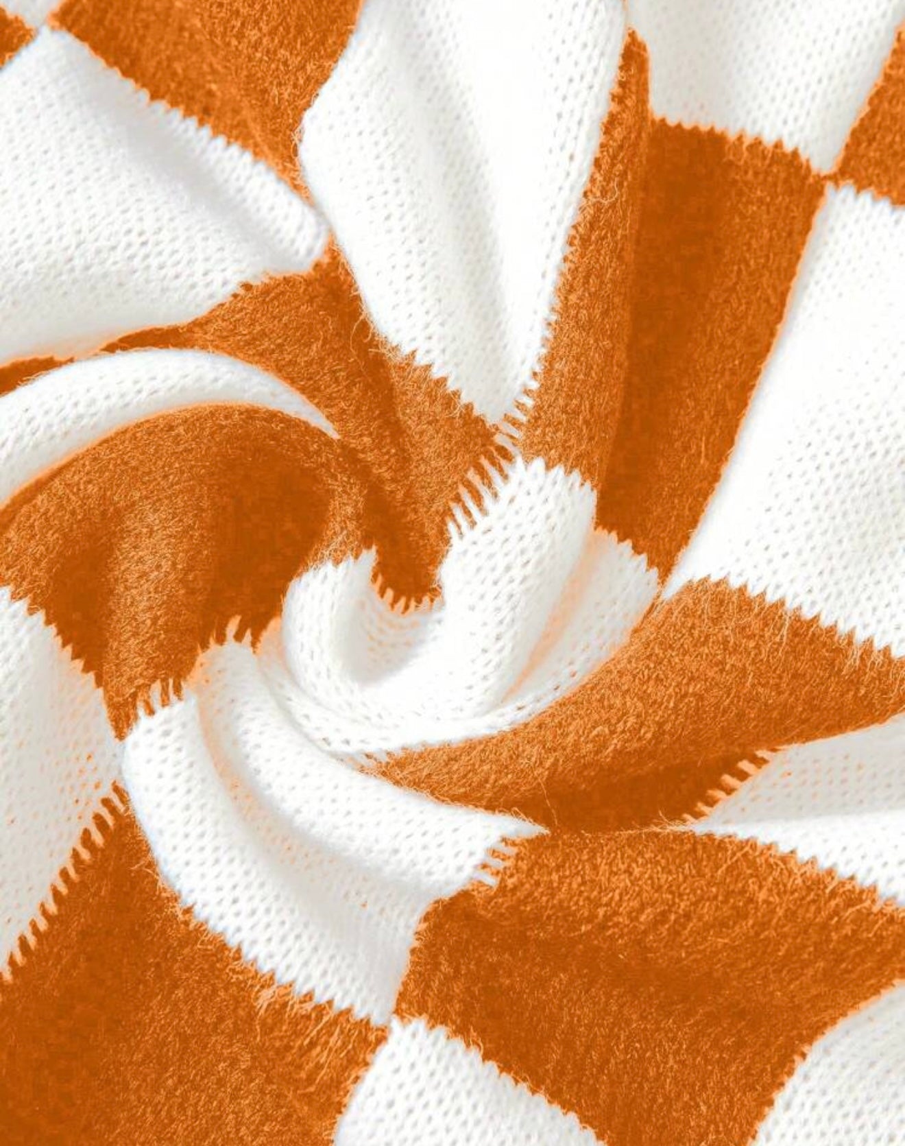 Orange and White Checkered Cardigan Sweater