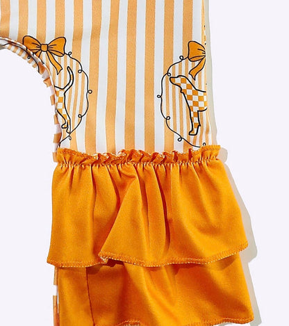 CCRJ Tennessee Striped Smokey Dog Romper with Ruffle Detail