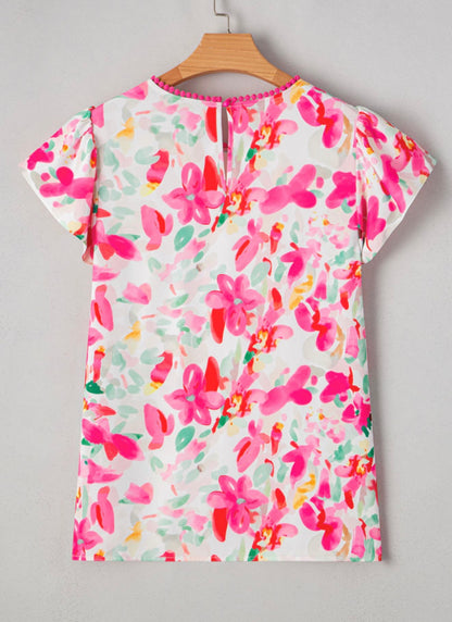 ML5 Bright Floral Print Short Sleeve Blouse