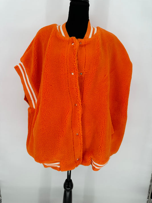 Orange and White Fleece Oversized Vest