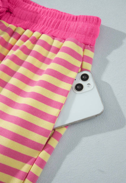 MLPYS Pink and Yellow 2 piece Pant Set with Drawstring Elastic Waist and Pockets