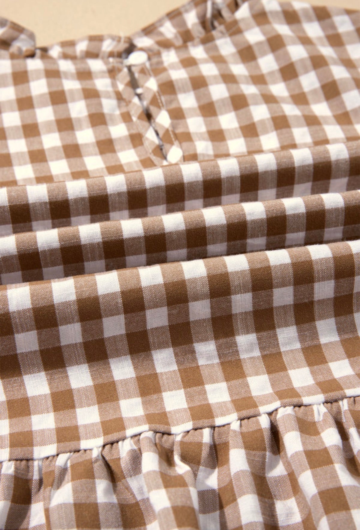 BGEB Brown Gingham Print Elastic Bodice Blouse