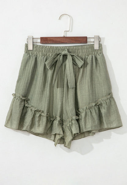 Green Ruffle Hem Shorts
