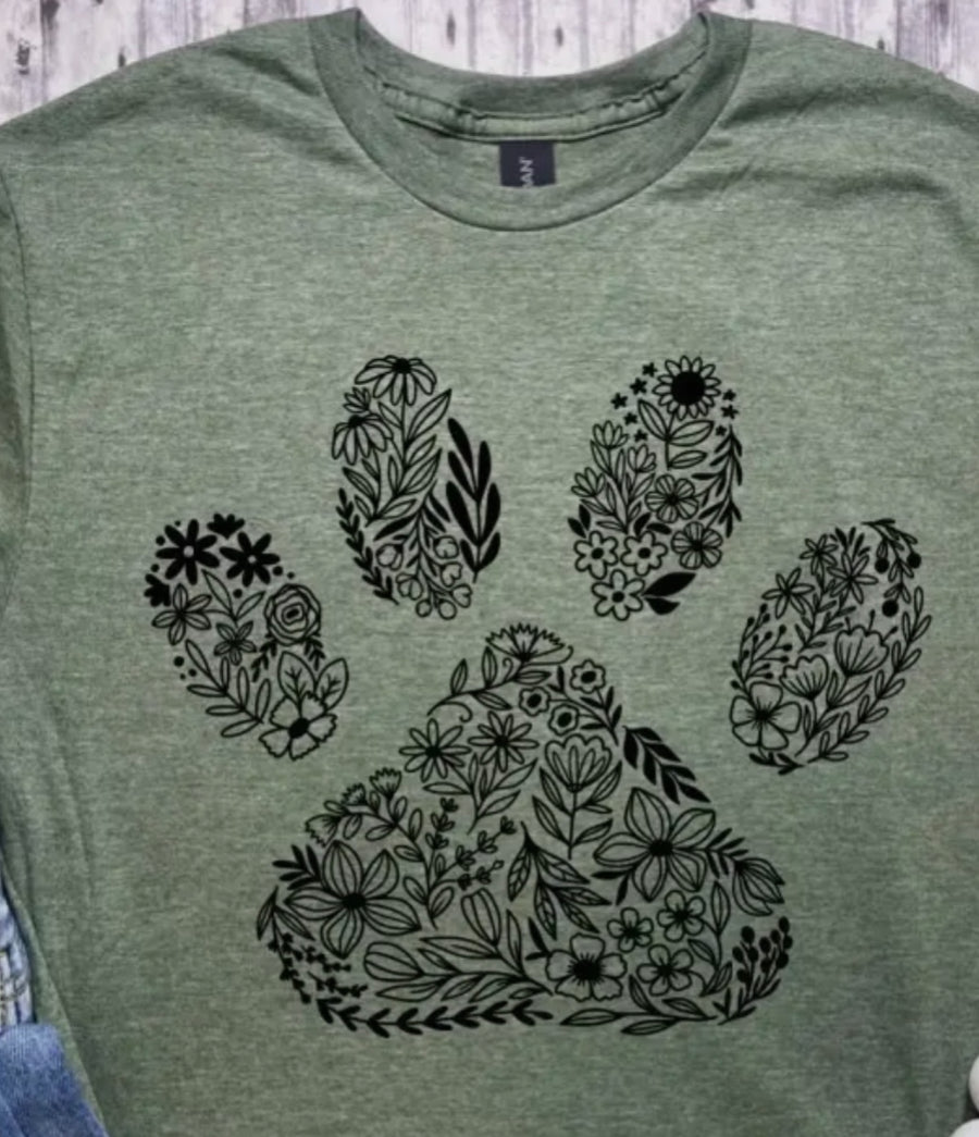 Green Paw Print with Floral Design - Ivy's Gifts & Boutique