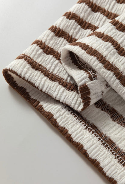 A36 Taupe Striped Hooded Shirt with Wooden Button - Ivy's Gifts & Boutique