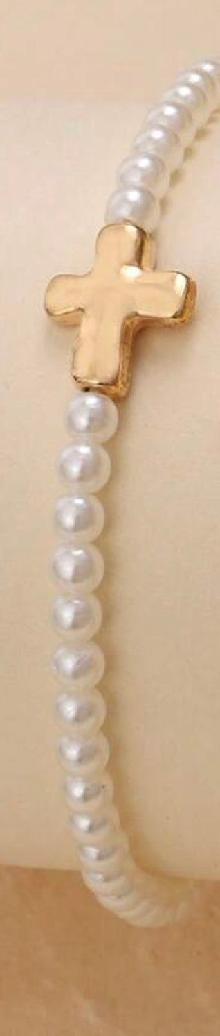 CSBS Cross Small Beaded Stretch Bracelet